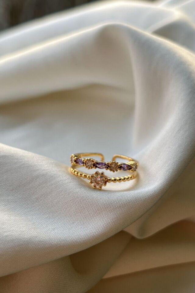 Mor Taşlı İkili Yüzük