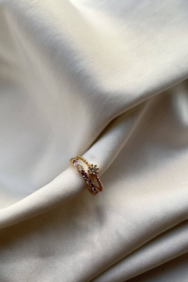 Mor Taşlı İkili Yüzük