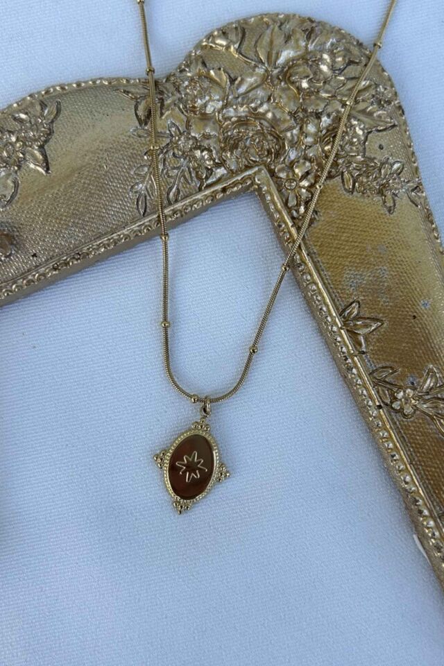 Kutup Yıldızı Detaylı Vintage Model Plaka Kolye