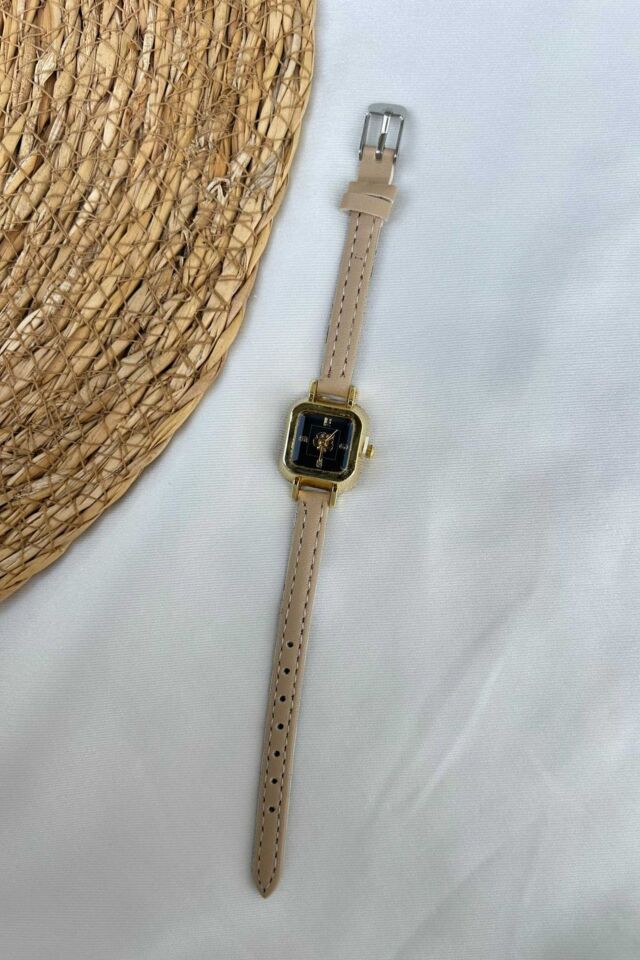 Gül Detaylı Minimal Model Vintage Saat (krem)