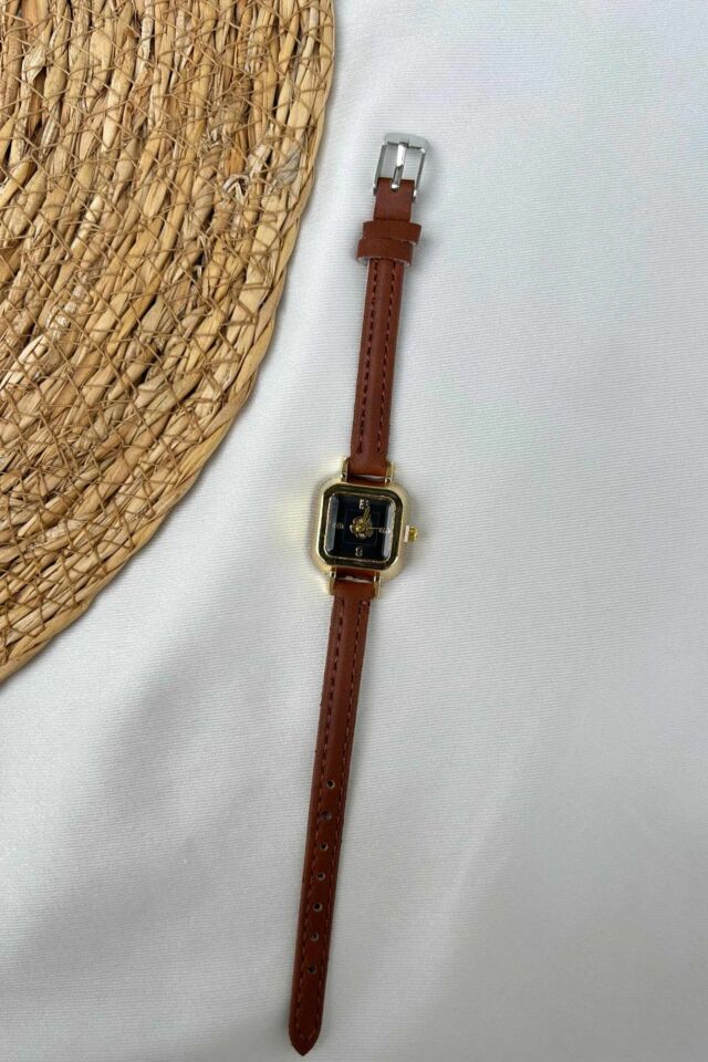 Gül Detaylı Minimal Model Vintage Saat (kahverengi)