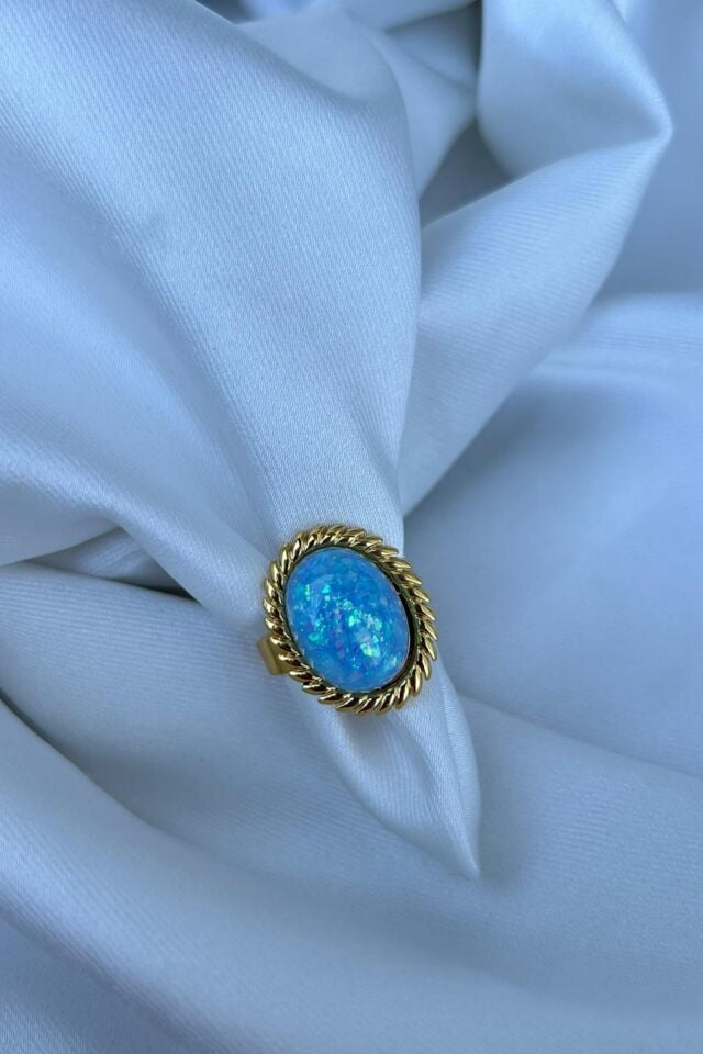 Büyük Opal Taşlı Oval Model Tasarım Yüzük