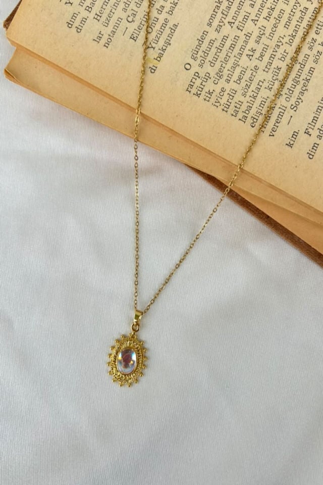 Vintage Model Sedefli Taş Tasarım Kolye