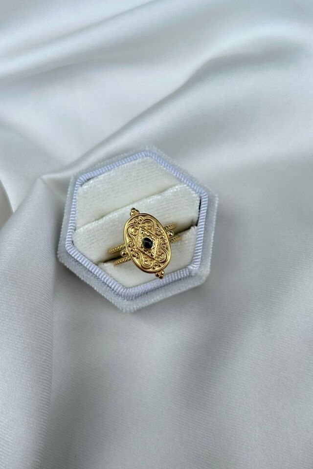 Siyah Taş Etnik Model Yüzük