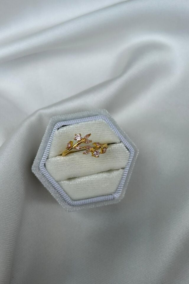 Pembe Taş Yaprak Model Tasarım Yüzük