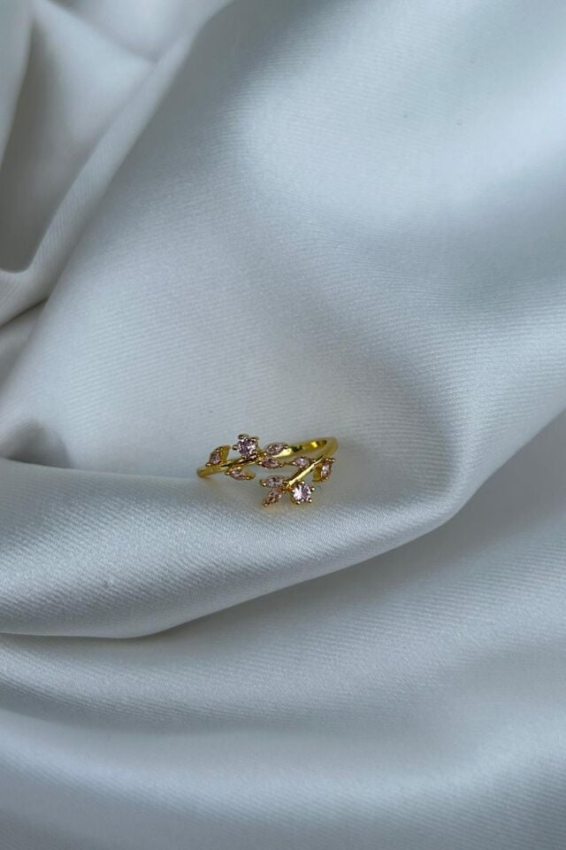 Pembe Taş Yaprak Model Tasarım Yüzük