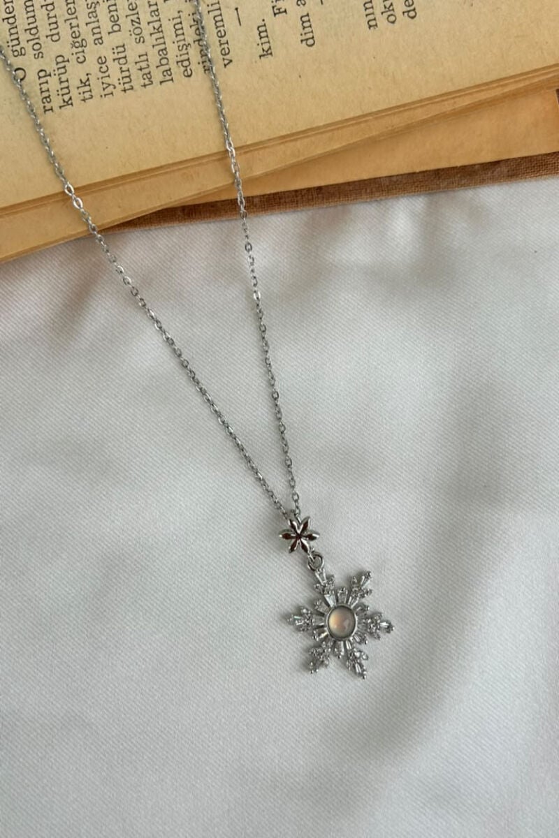 Sedefli Taş Kar Tanesi Kolye(silver)
