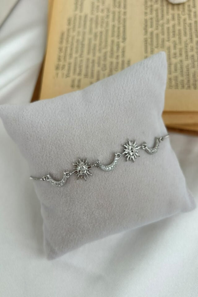 Güneş ve Ay Tasarım Asansör Model Bileklik(silver)
