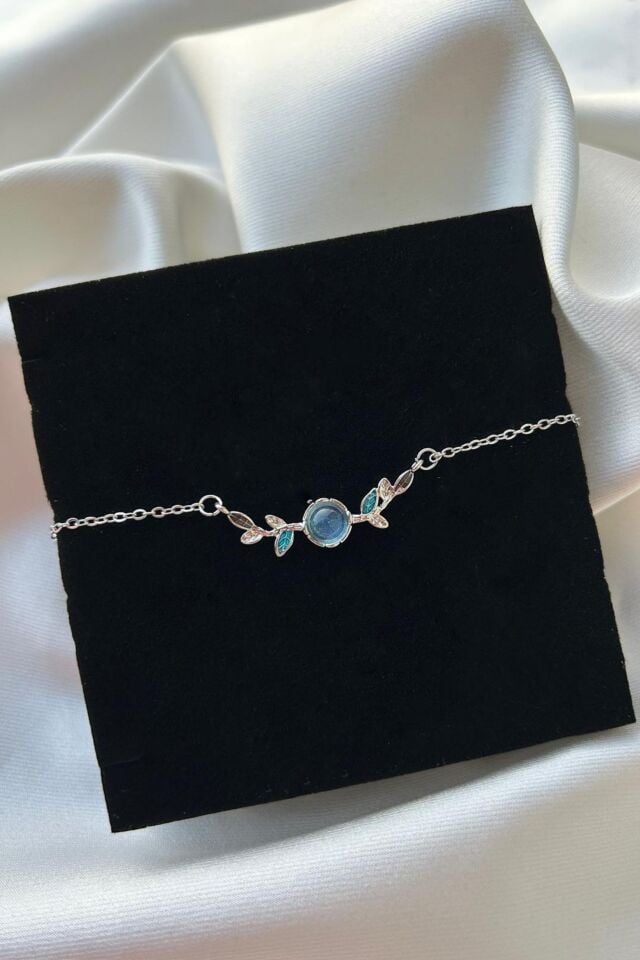 Çiçek Dalı Model Mavi Taş Detaylı Bileklik