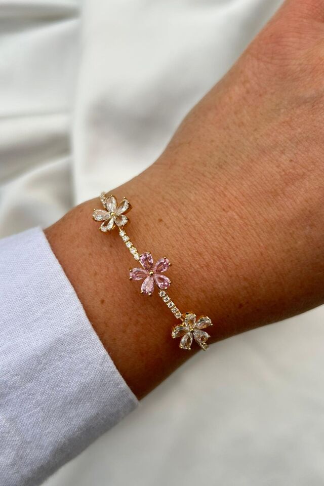 Pembe Çiçek Model Tasarım Bileklik