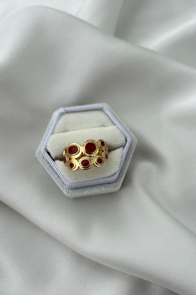 Vintage Model  Kırmızı Geometrik Yüzük