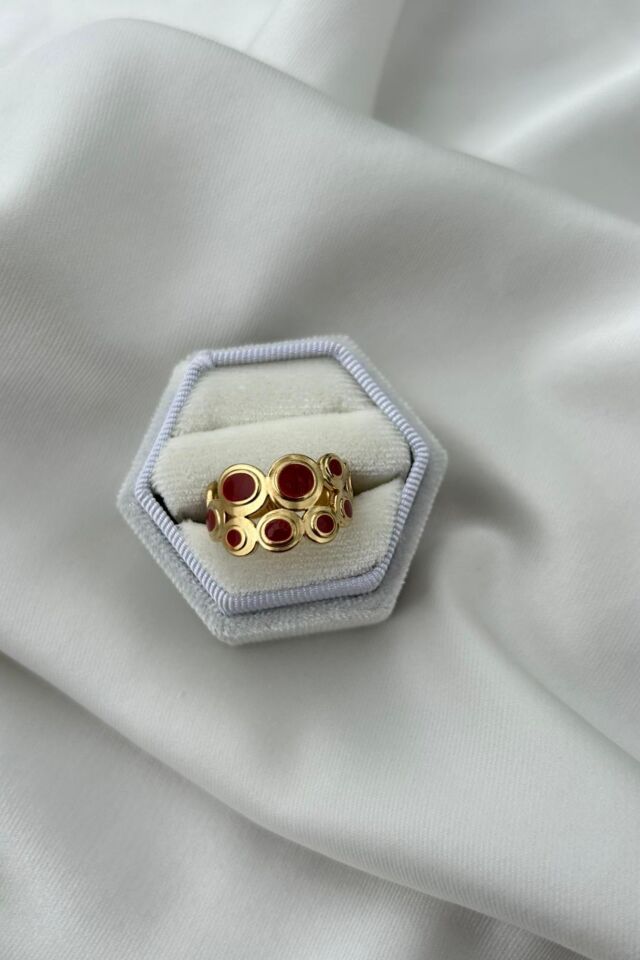 Vintage Model  Kırmızı Geometrik Yüzük
