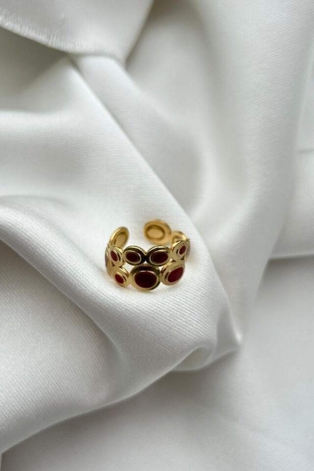 Vintage Model  Kırmızı Geometrik Yüzük