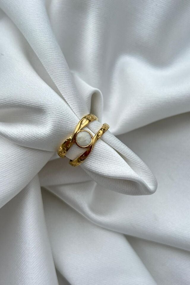 Vintage İkili Görünüm Beyaz Detaylı Yüzük