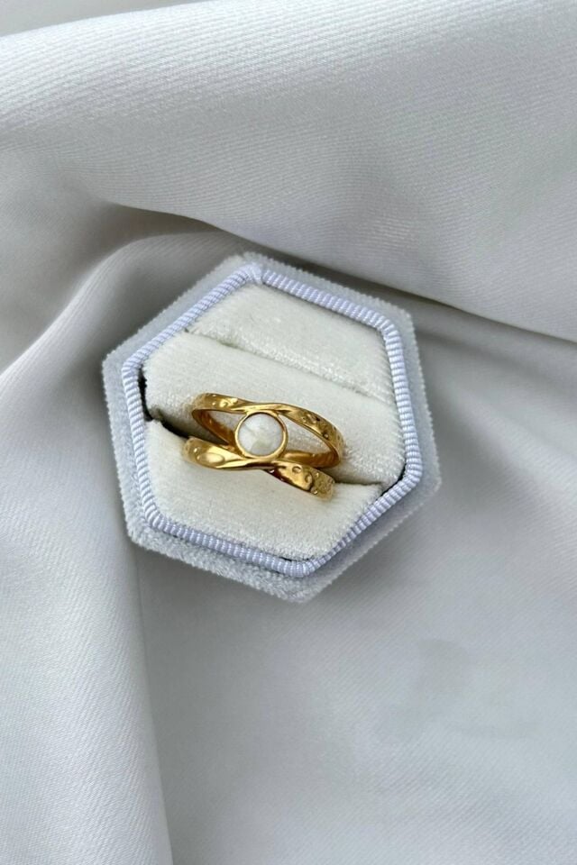 Vintage İkili Görünüm Beyaz Detaylı Yüzük