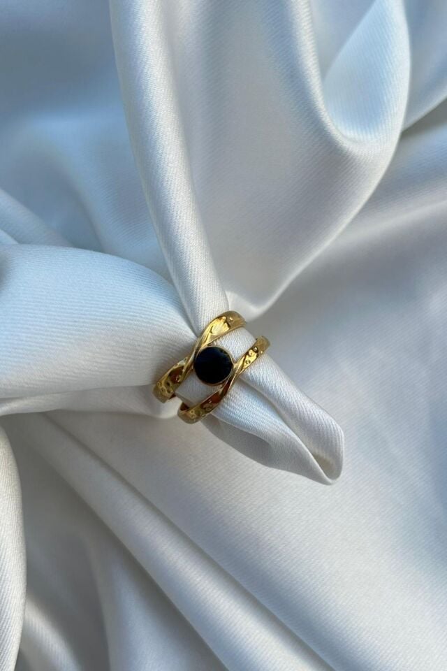 Vintage İkili Görünüm Siyah Detaylı Yüzük