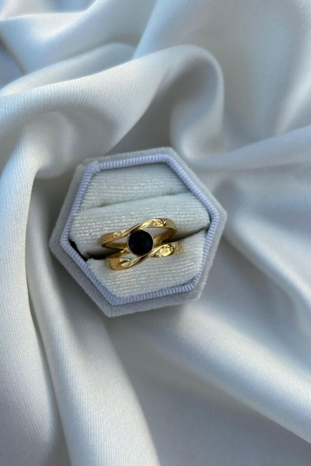 Vintage İkili Görünüm Siyah Detaylı Yüzük