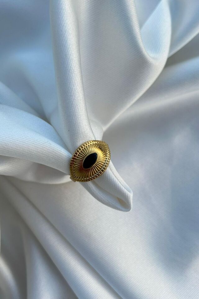 Etnik Model Siyah Detaylı Oval Yüzük