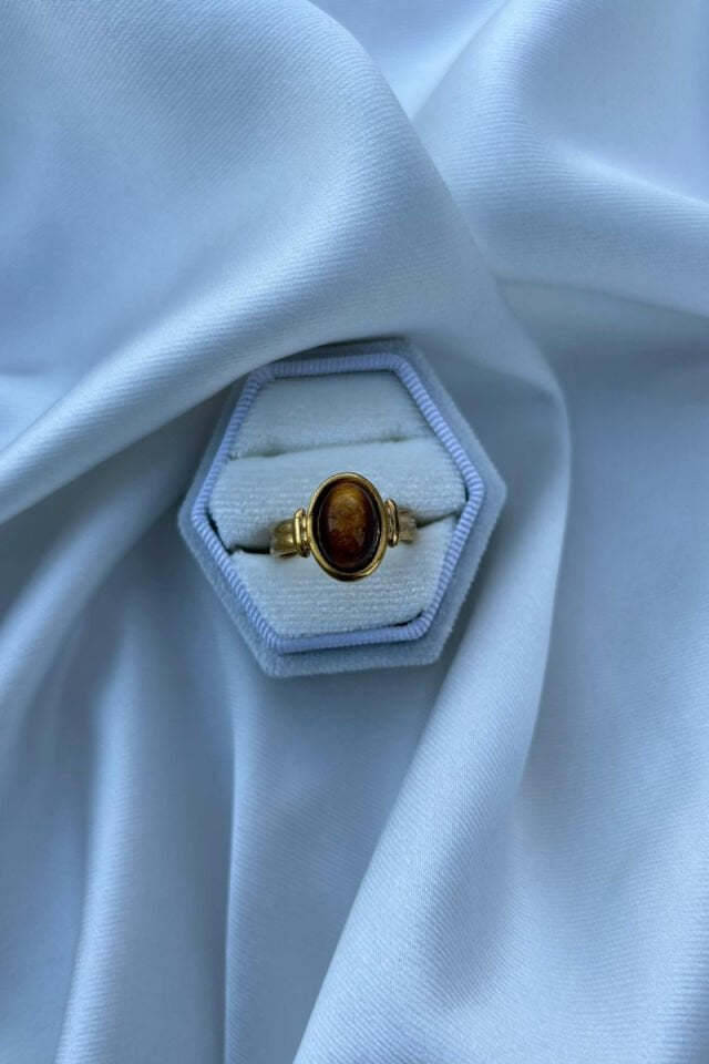 Kehribar Taş Model Vintage Yüzük