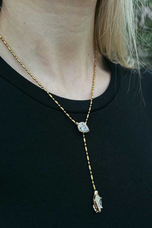 Kristal Taş Yılan Model Y kolye