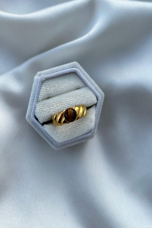 Kehribar Taş Etnik Model Yüzük