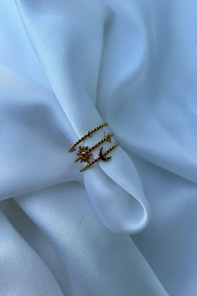 Çoklu Görünüm Ay Ve Güneş Detaylı Tasarım Yüzük