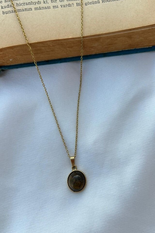 Kehribar Taş Yuvarlak Model Kolye