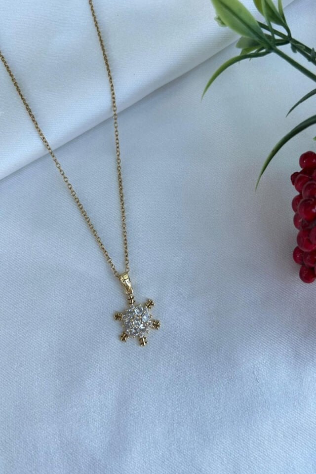 Kristal Taş Kar Tanesi Kolye