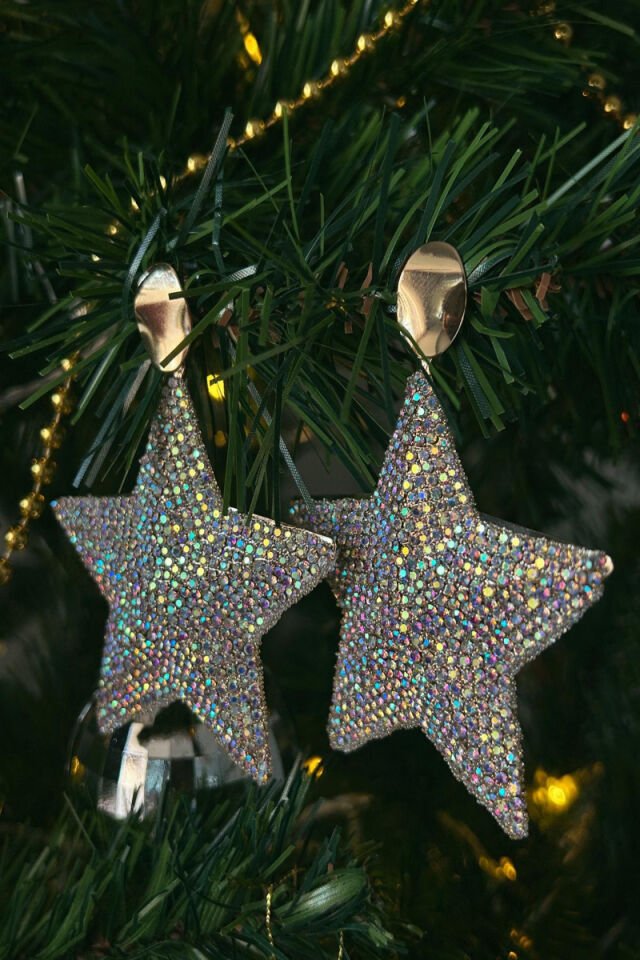 Büyük Yıldız Model Taşlı  Küpe