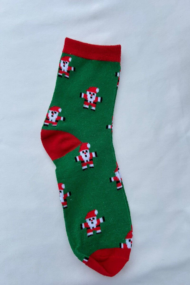 Noel Baba Temalı Yeşil Çorap