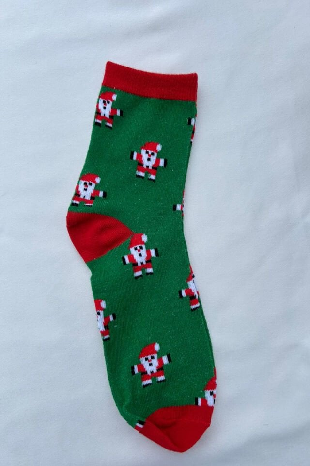 Noel Baba Temalı Yeşil Çorap