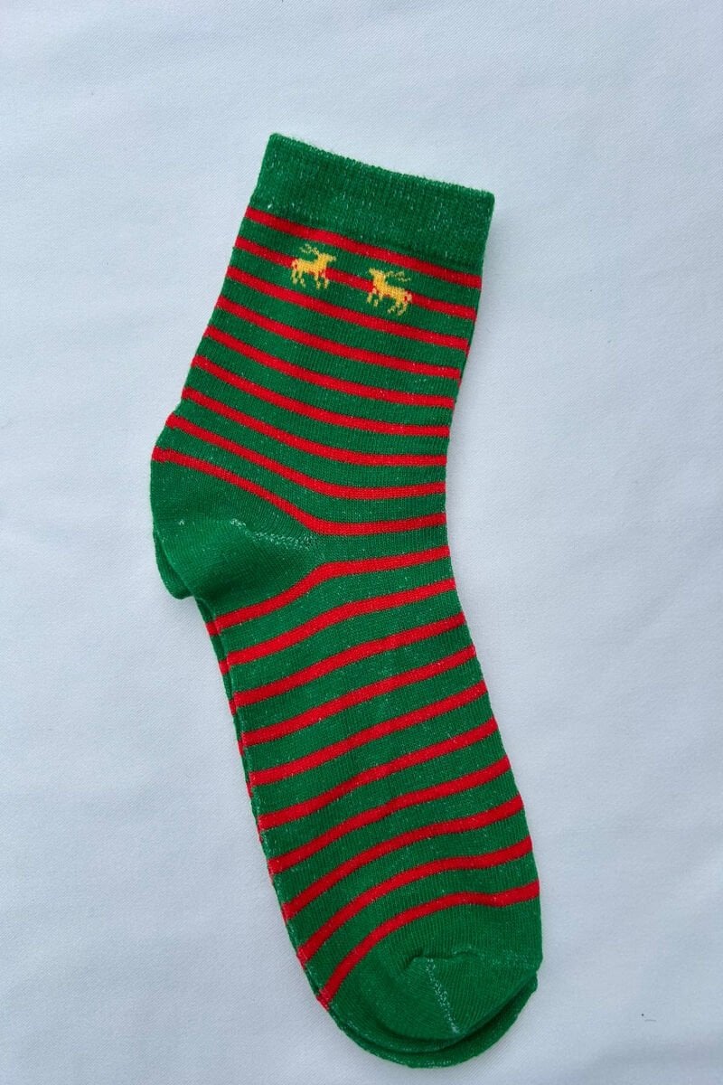 Yeni Yıl Temalı Çizgili Yeşil Çorap