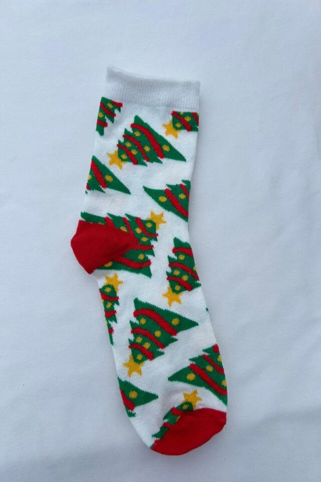 Yeni Yıl Temalı Beyaz Çorap