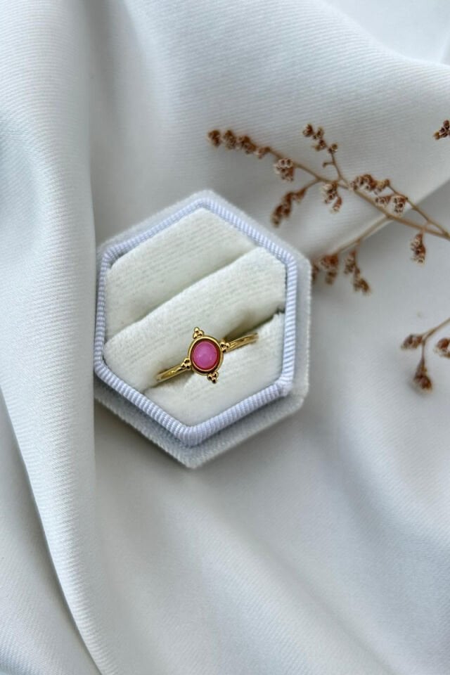 Pembe Minimal Taş Etnik Model Yüzük