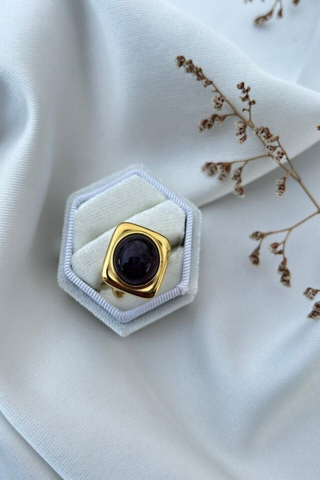 Ametist Doğal Taş Yuvarlak Model Yüzük