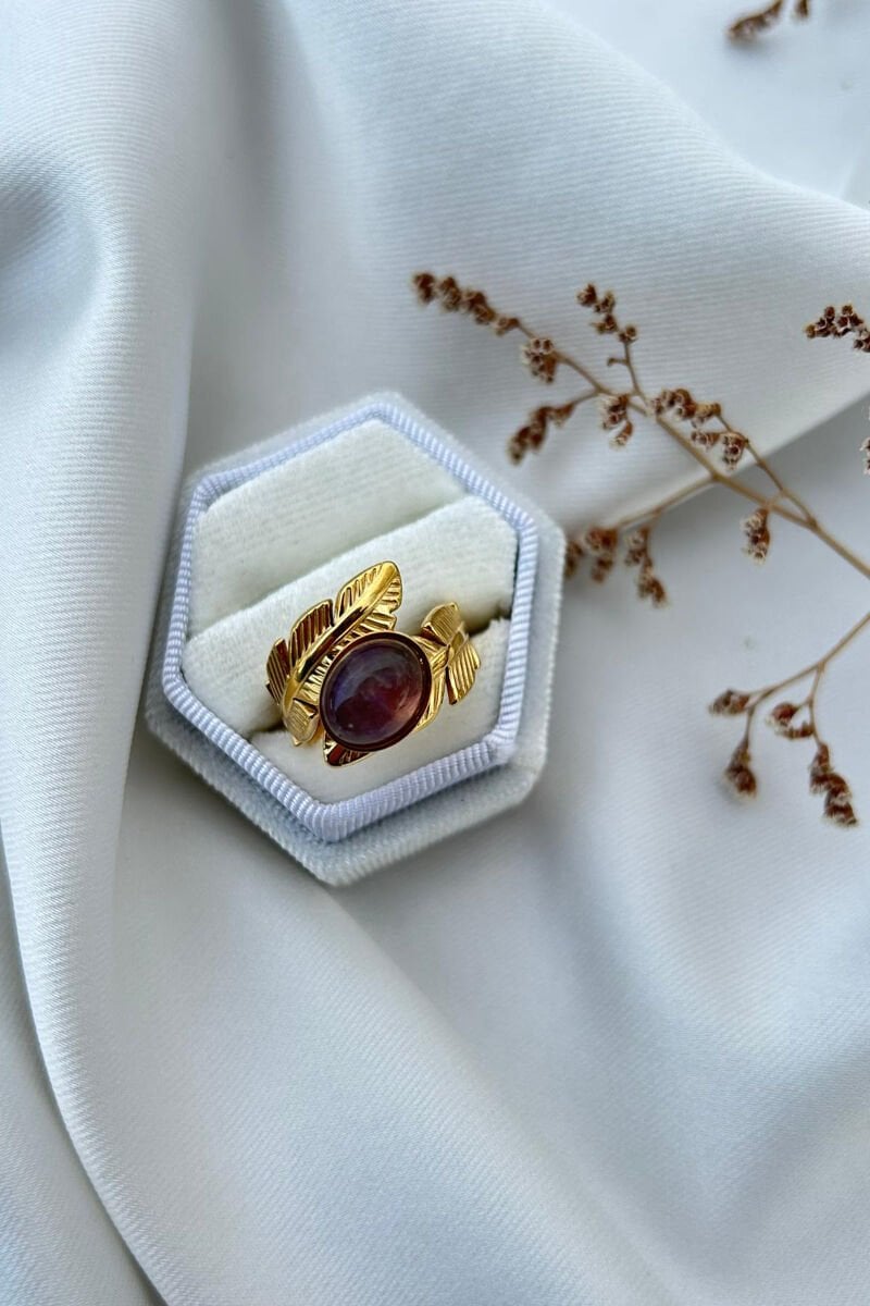 Ametist Taş Yaprak Model Yüzük