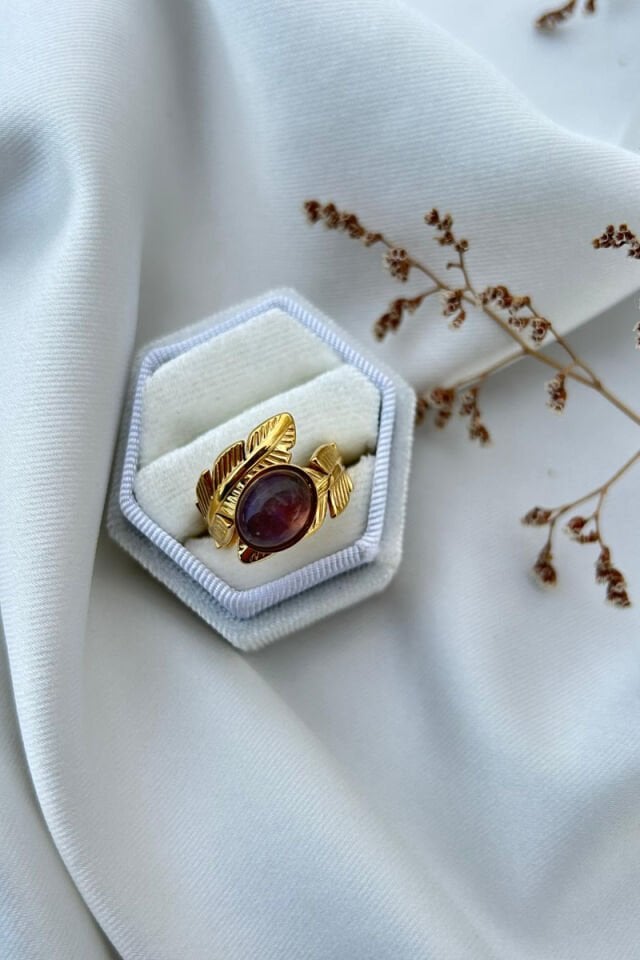 Ametist Taş Yaprak Model Yüzük