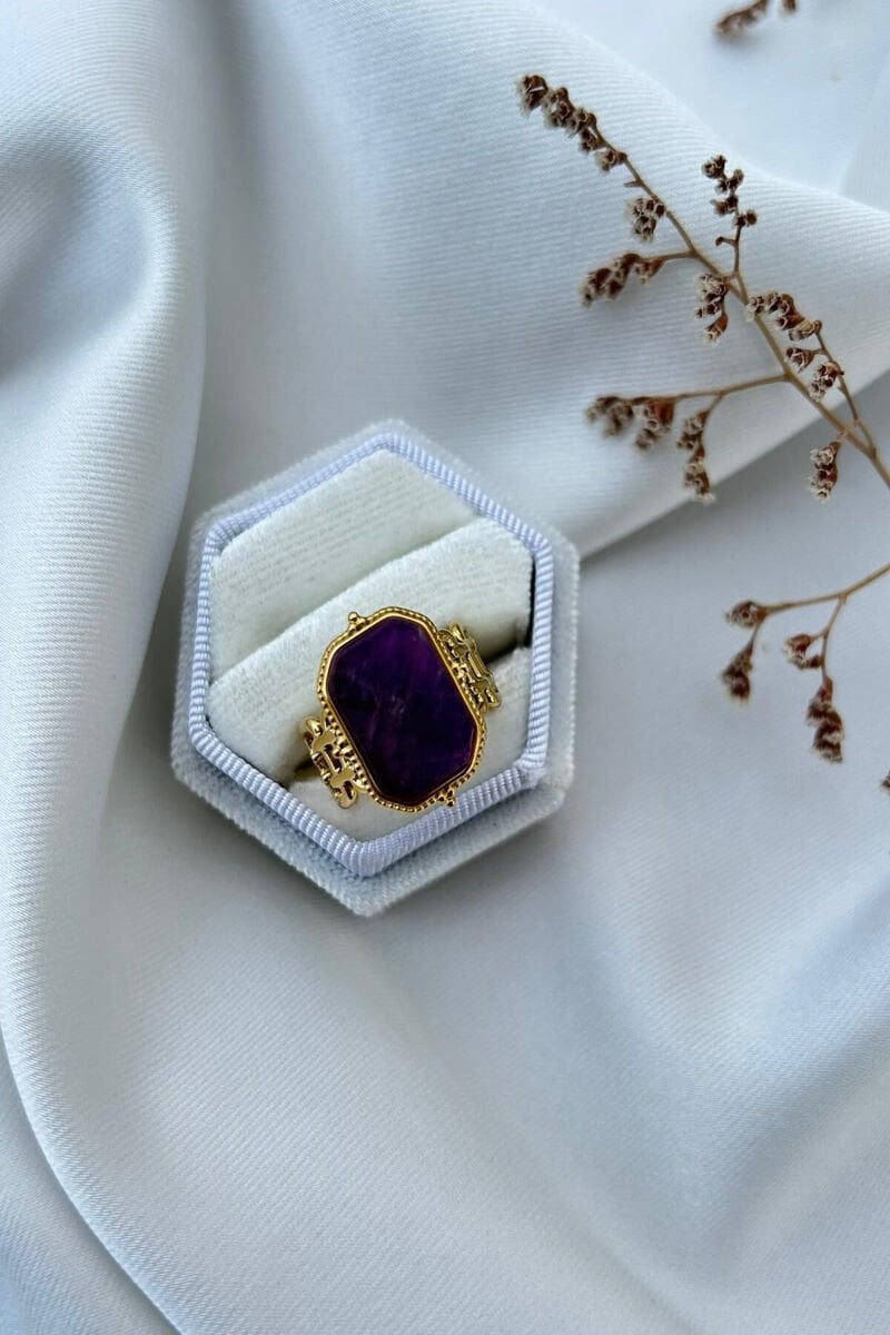 Ametist Doğal Mor Taş Yüzük