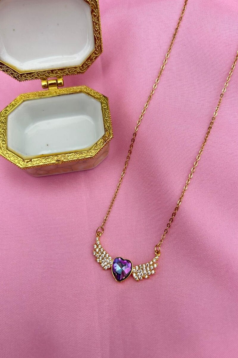 Mor Taş Melek Kanadı Model Tasarım Kolye