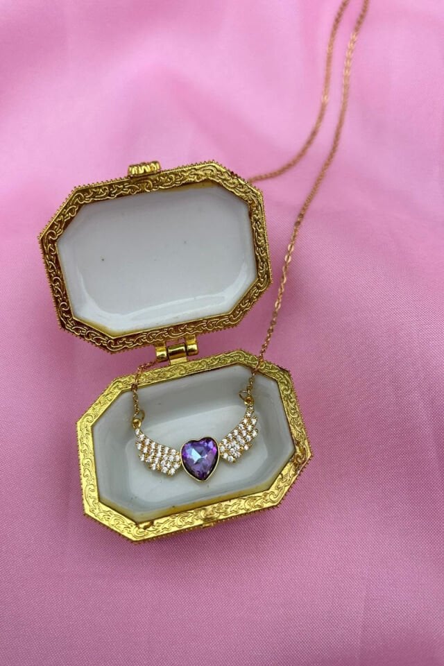 Mor Taş Melek Kanadı Model Tasarım Kolye