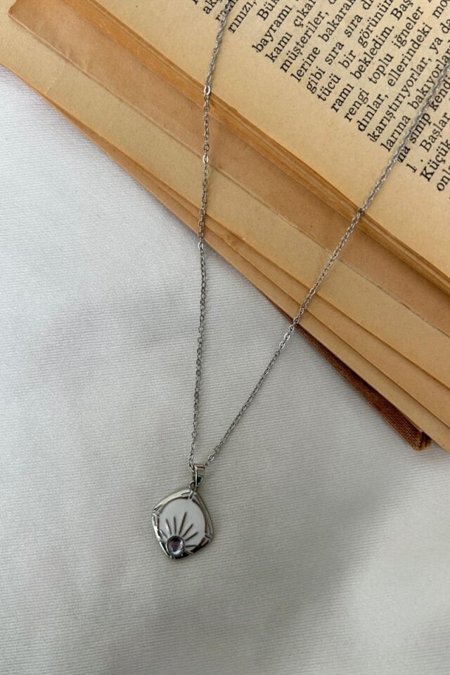 Opal Taş Güneş Detaylı plaka kolye