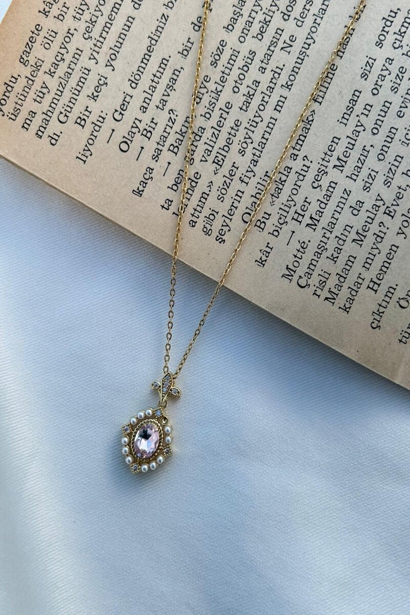 Pembe Kristal Taş Tasarım Model Kolye