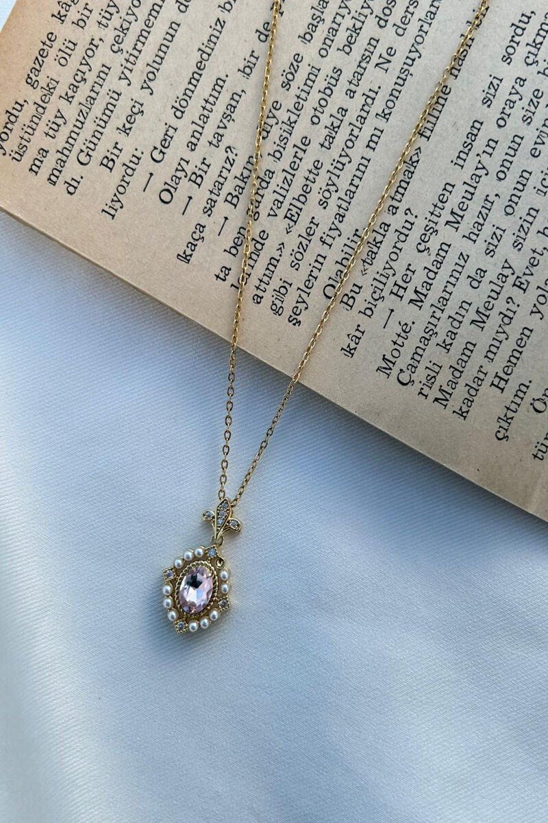 Pembe Kristal Taş Tasarım Model Kolye