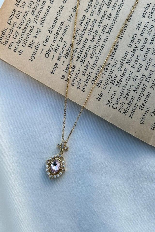 Pembe Kristal Taş Tasarım Model Kolye
