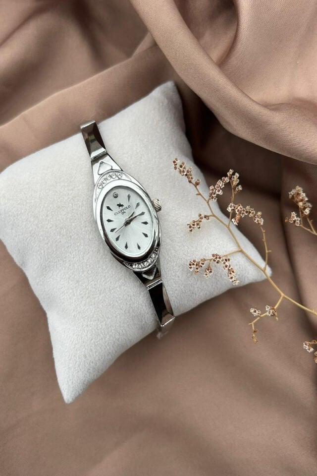 Vintage Model Oval Çelik Kordon Saat (silver)