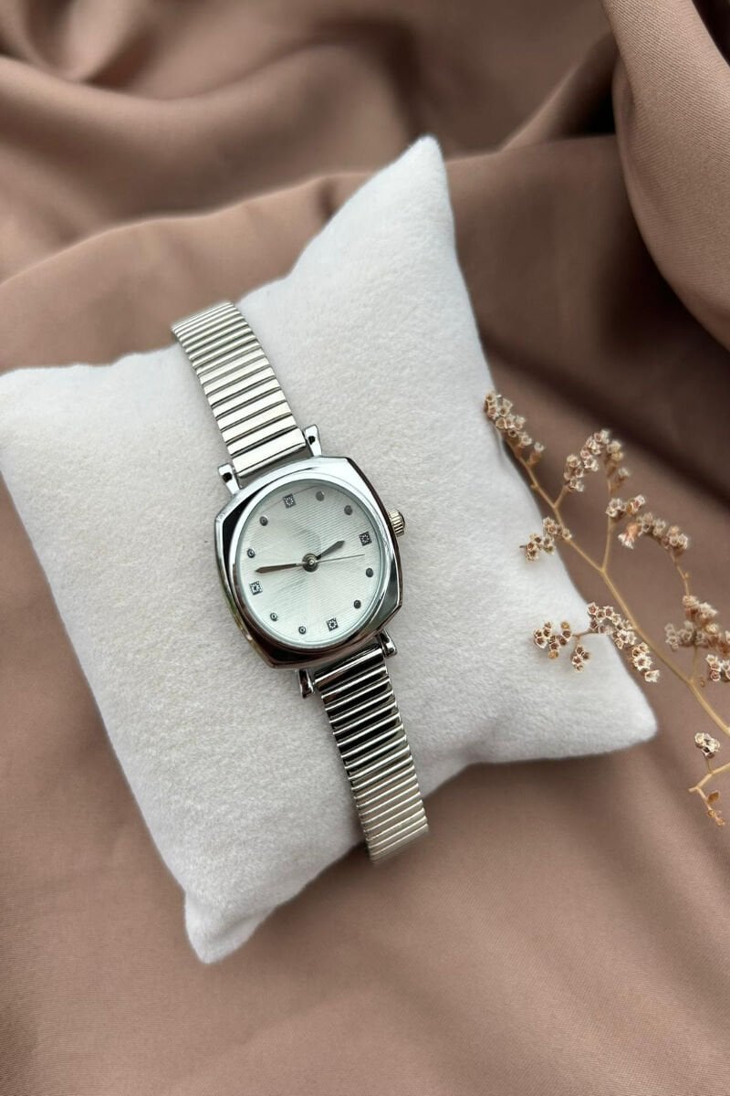 Kare Model Tasarım Çelik Kordon Saat(silver)