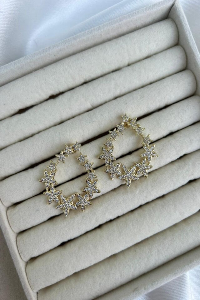 Taşlı Yıldız Model Tasarım Küpe