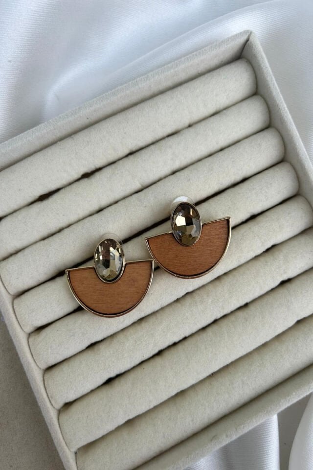 Kahverengi Ahşap Yelpaze Model Küpe