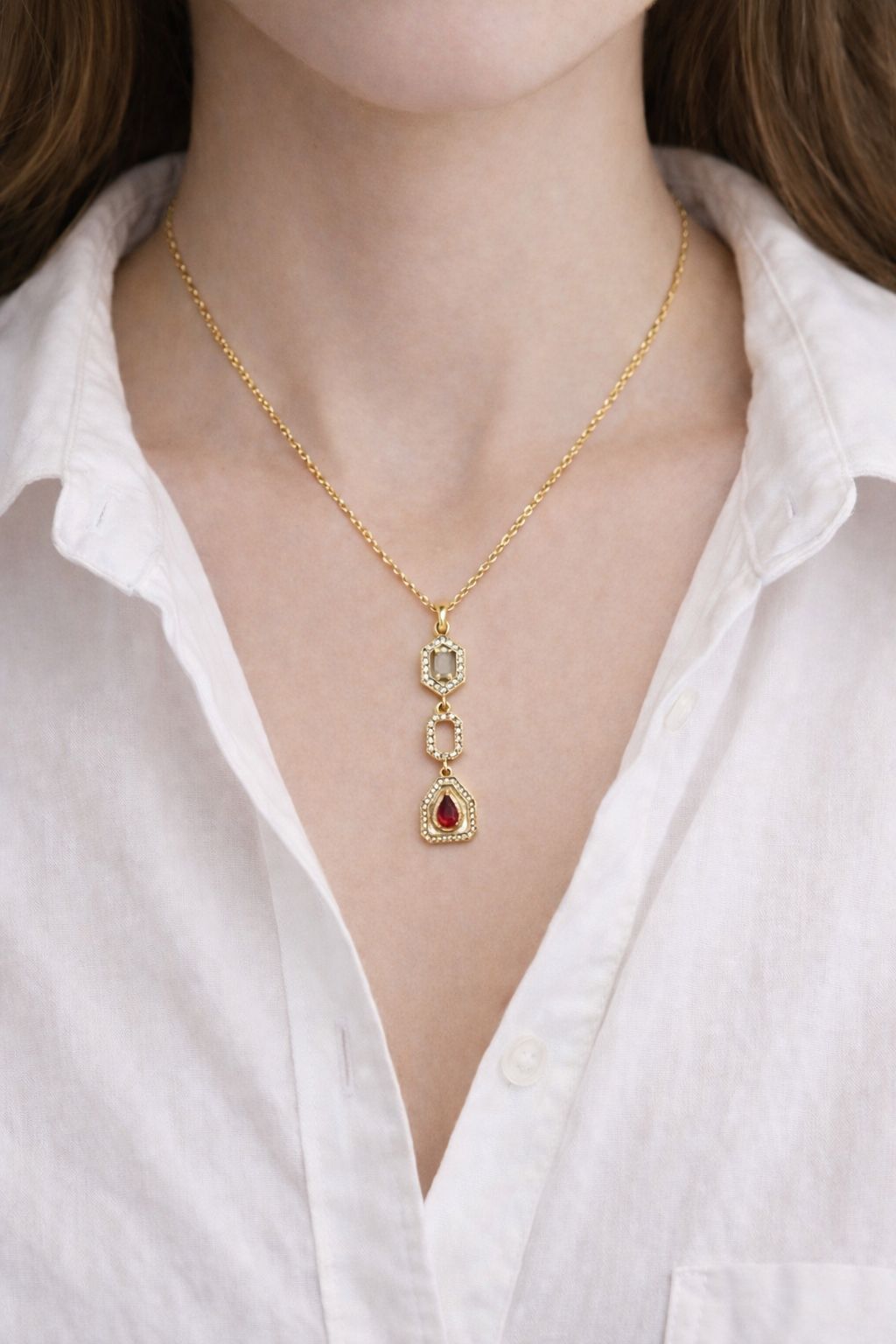 Renkli Baget Taşlı Tasarım Kolye