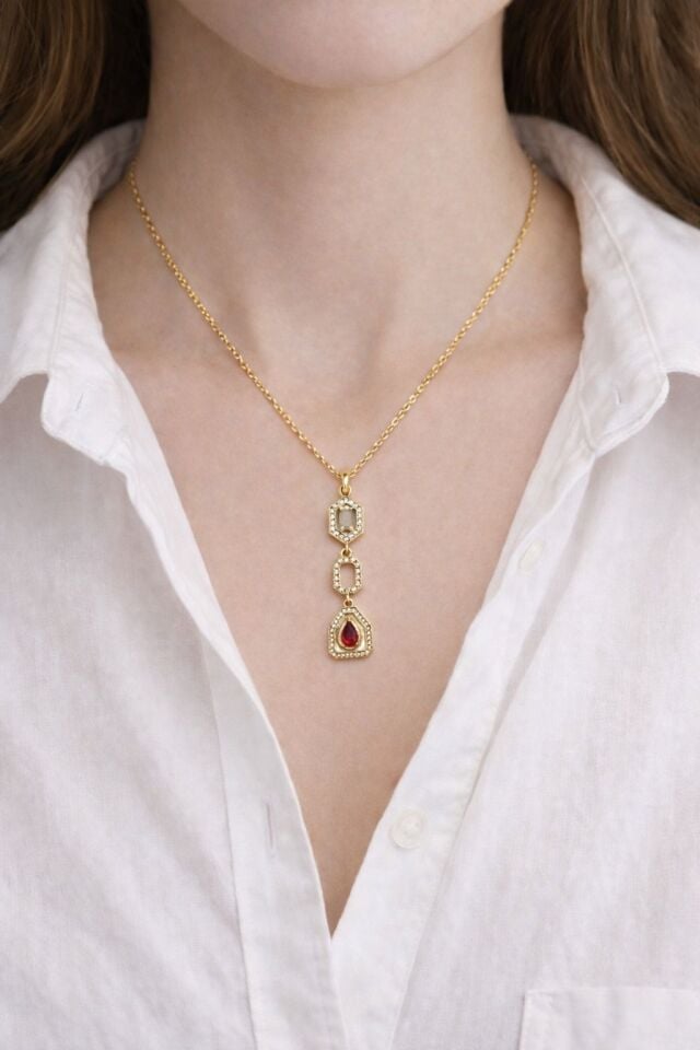 Renkli Baget Taşlı Tasarım Kolye